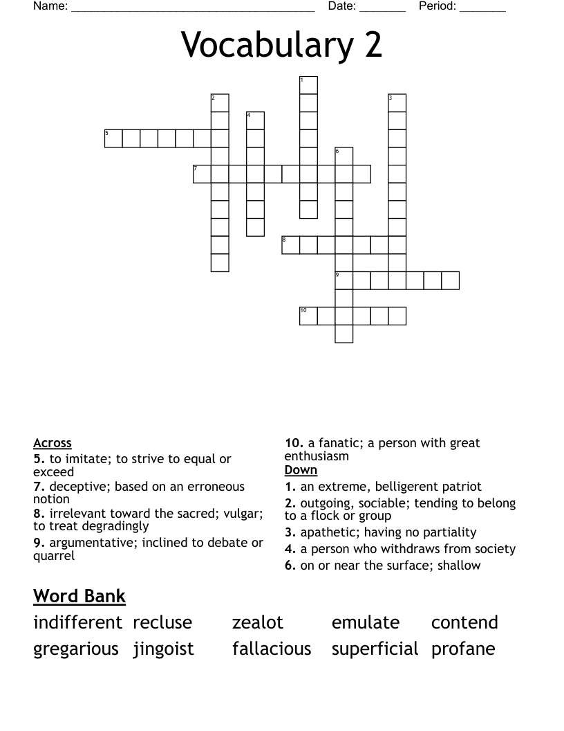 Vocabulary 2 Crossword