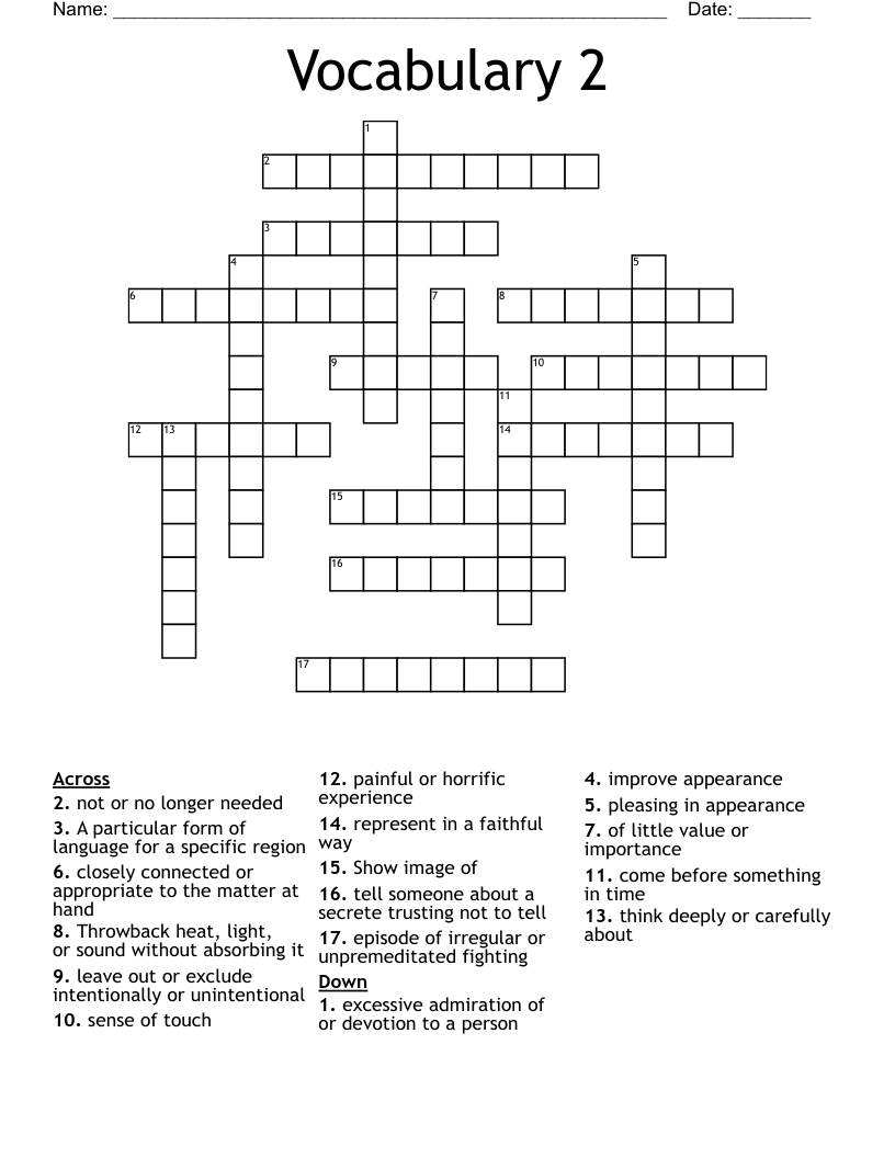 Vocabulary 2 Crossword