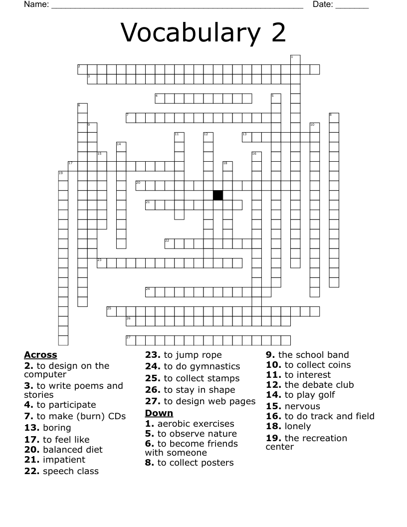 Vocabulary 2 Crossword
