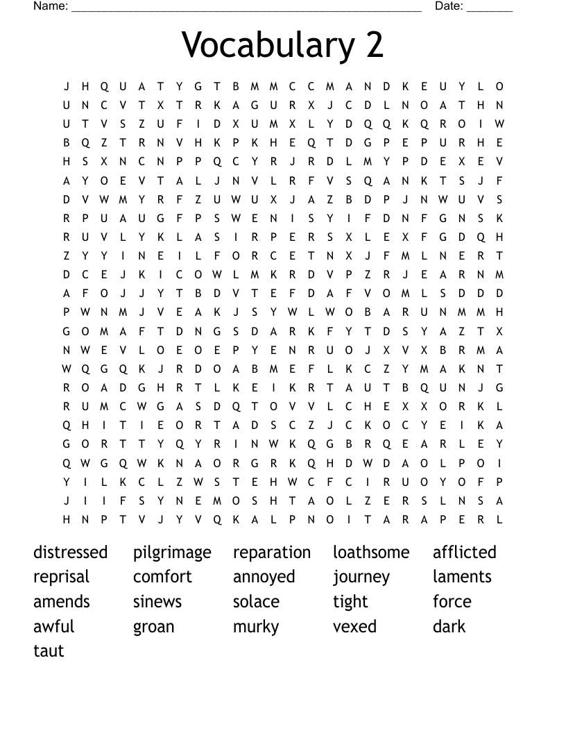 Vocabulary 2 Word Search
