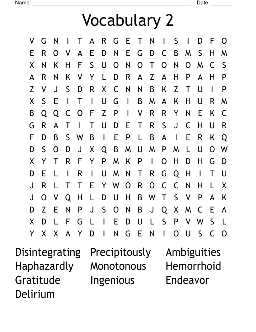 Vocabulary 2 Word Search