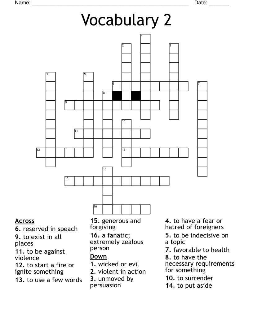 Vocabulary 2 Crossword