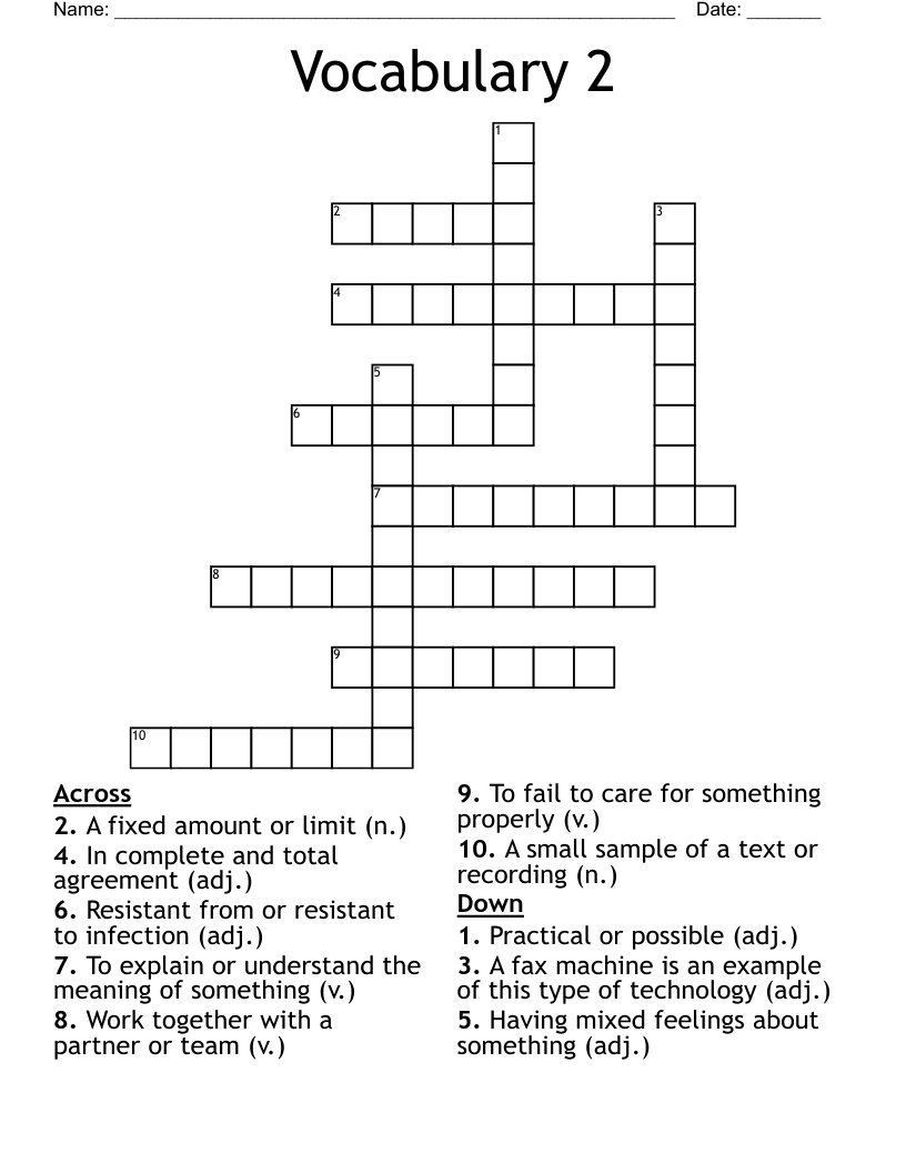 Vocabulary 2 Crossword