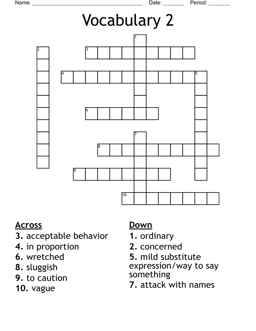 Vocabulary 2 Crossword