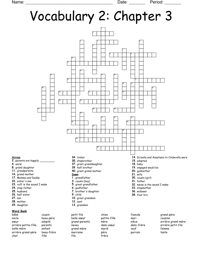 Vocabulary 2: Chapter 3 Crossword