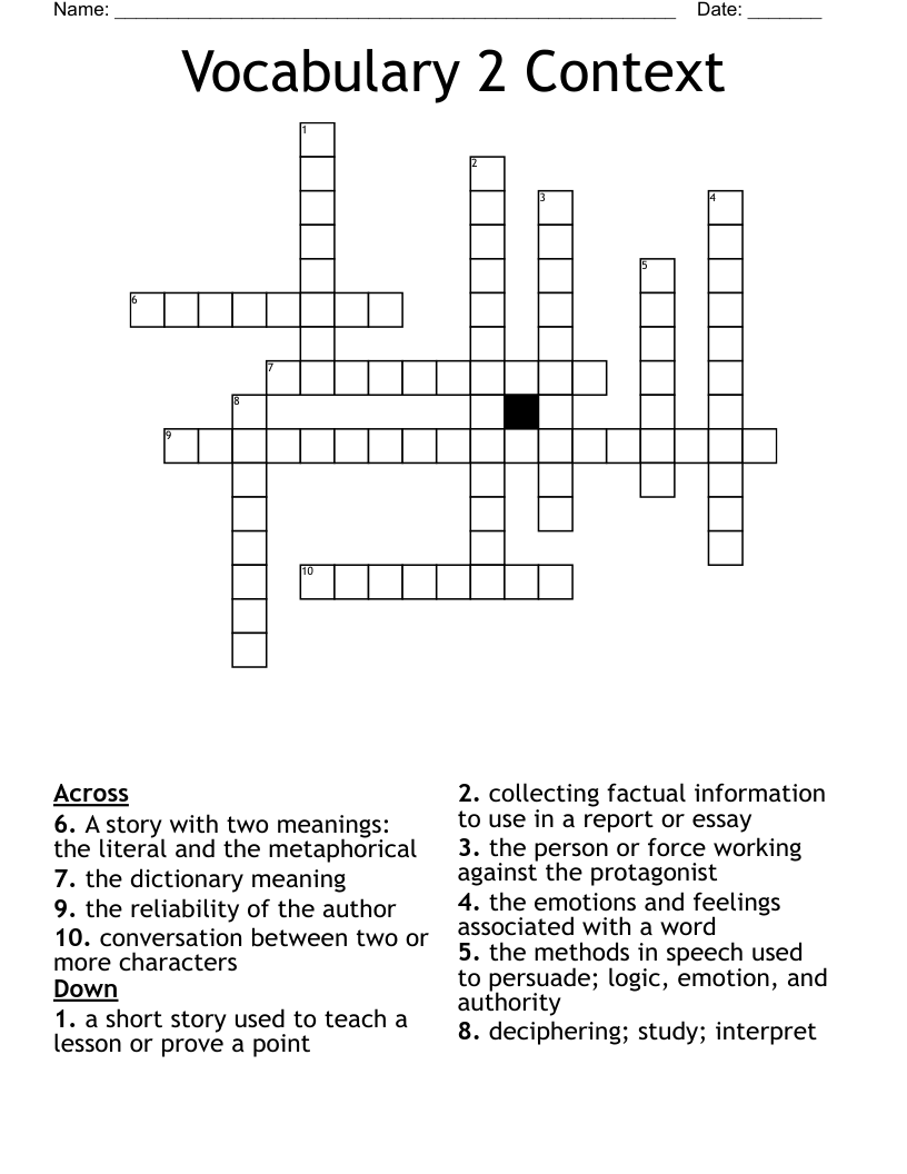 Vocabulary 2 Context Crossword
