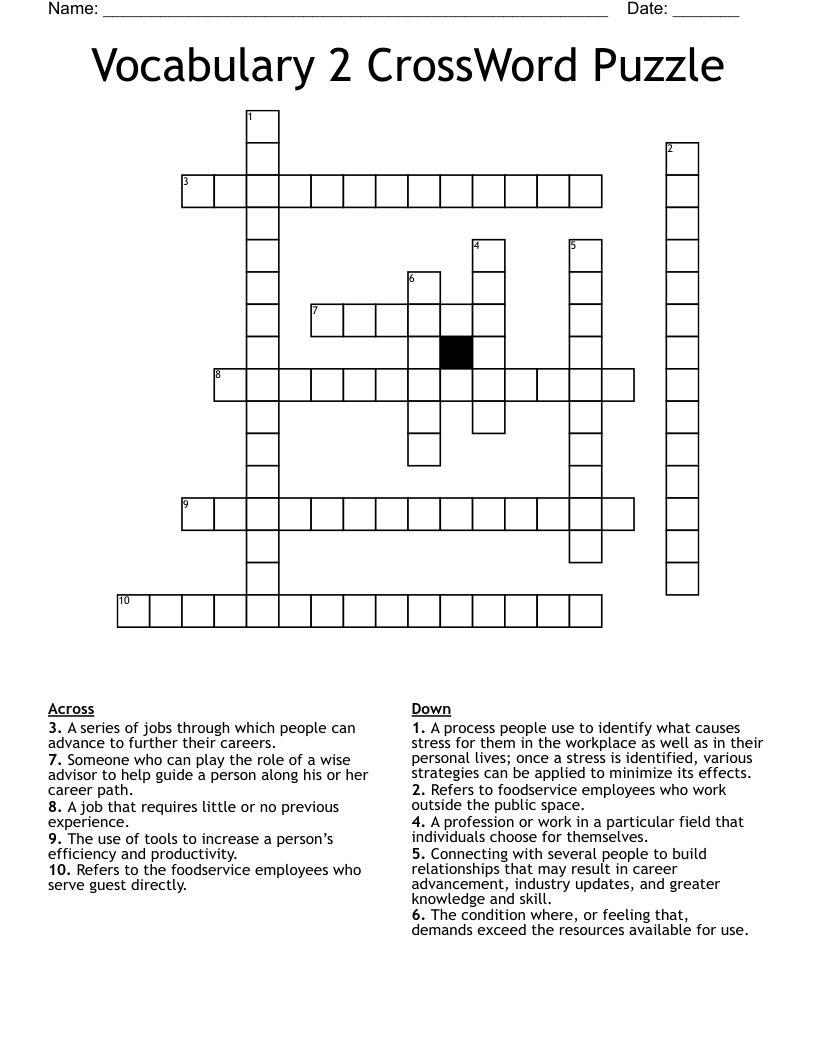 Vocabulary 2 CrossWord Puzzle 