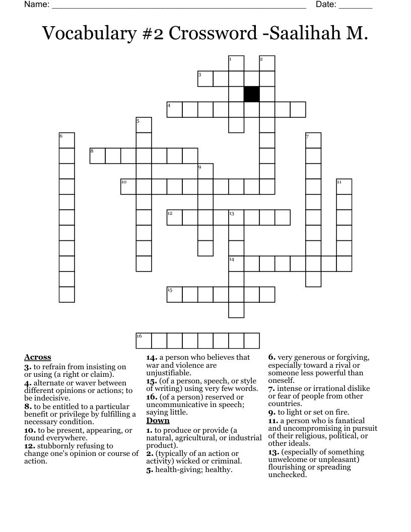 Vocabulary #2 Crossword -Saalihah M.