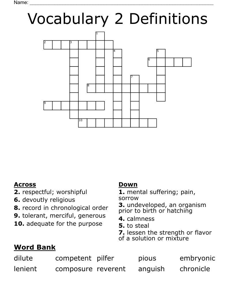 Vocabulary 2 Definitions Crossword