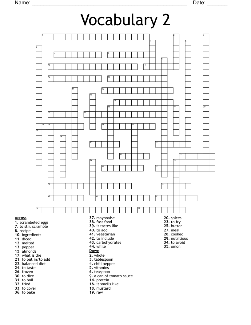 Vocabulary 2  Crossword
