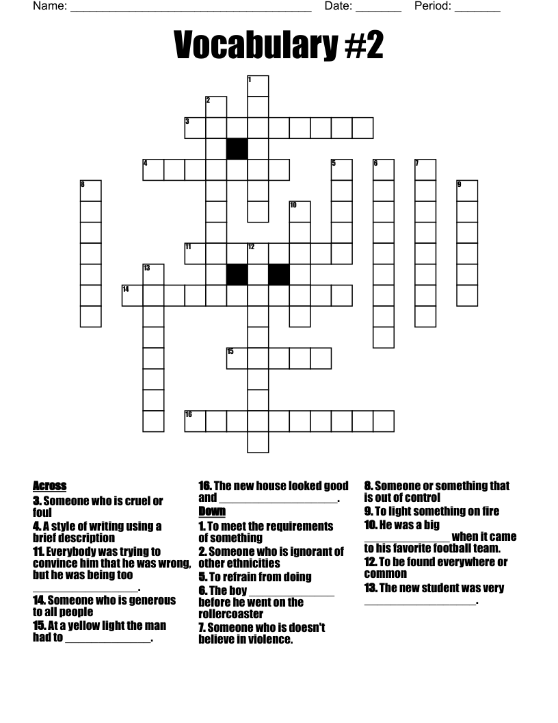 Vocabulary #2  Crossword