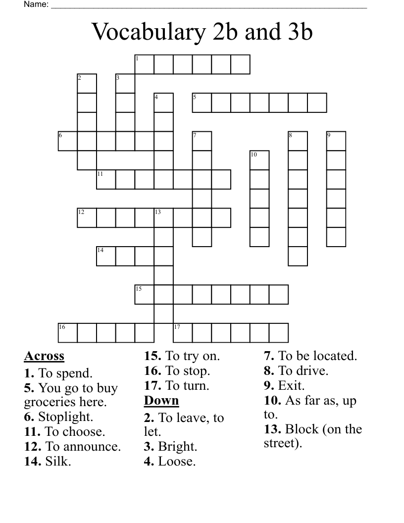 Vocabulary 2b and 3b Crossword