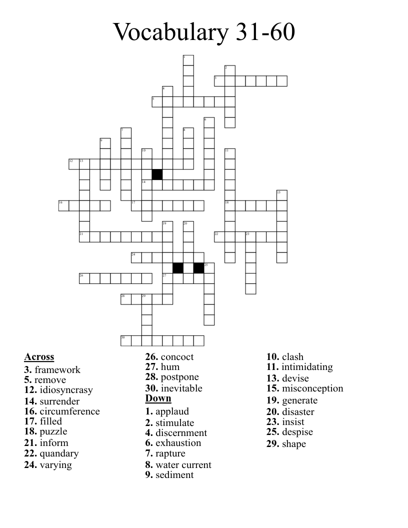 Vocabulary 31-60 Crossword
