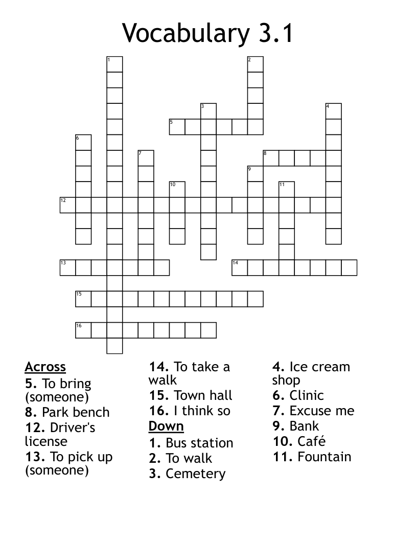 Vocabulary 3.1 Crossword