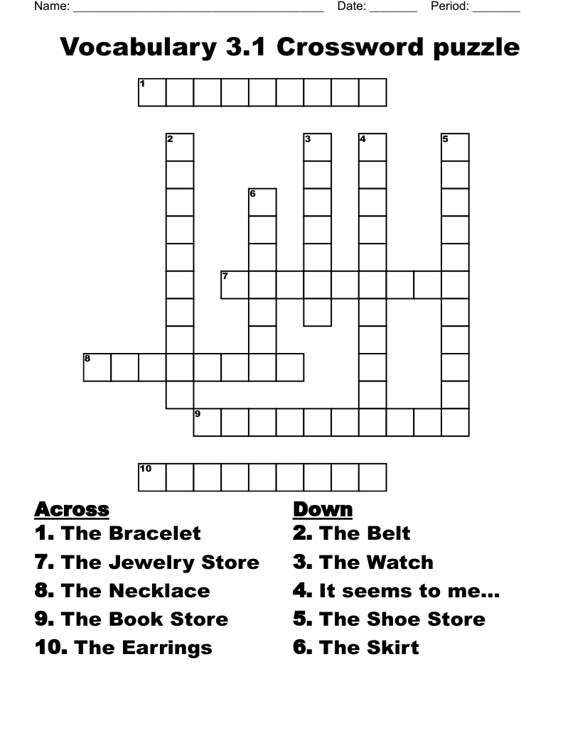 Vocabulary 3.1 Crossword puzzle