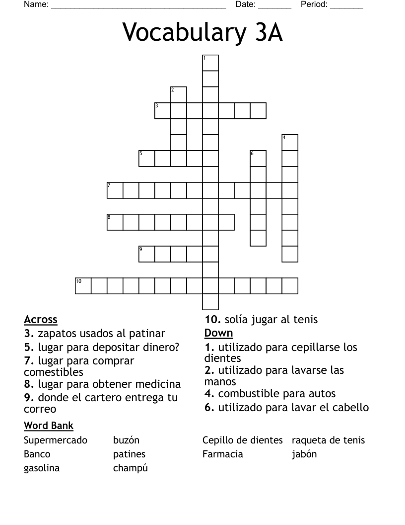 Vocabulary 3A Crossword
