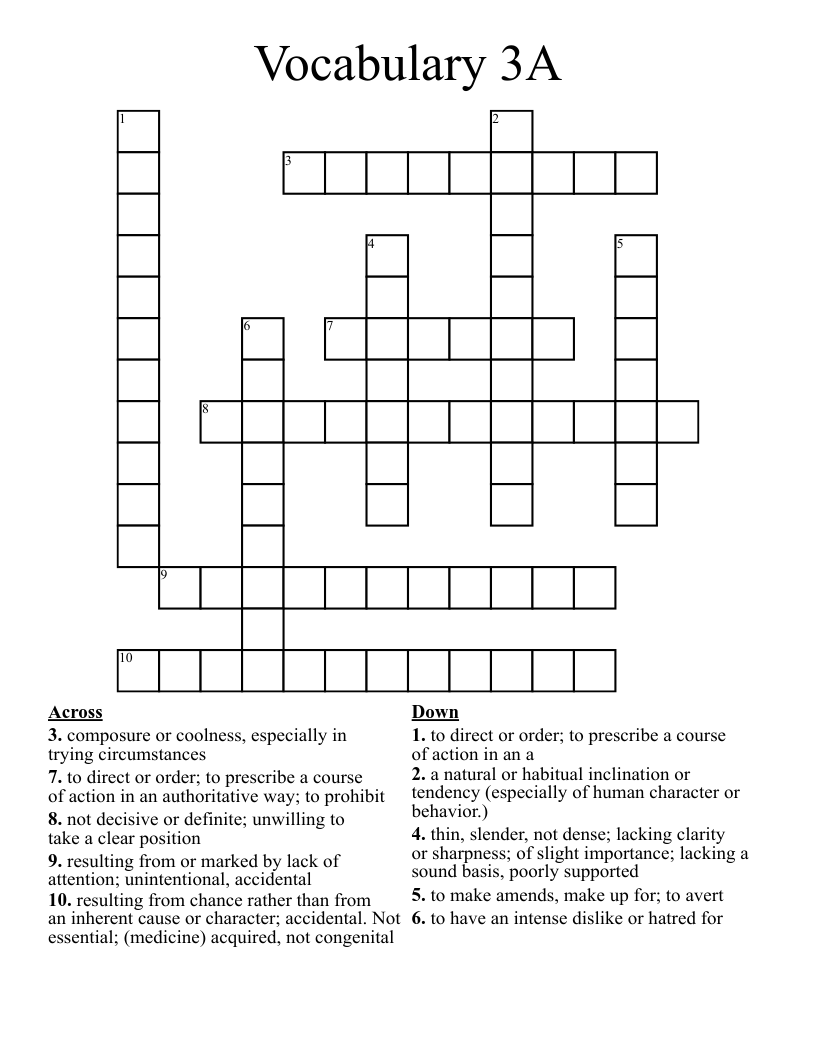 Vocabulary 3A Crossword