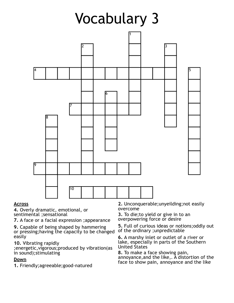 Vocabulary 3 Crossword