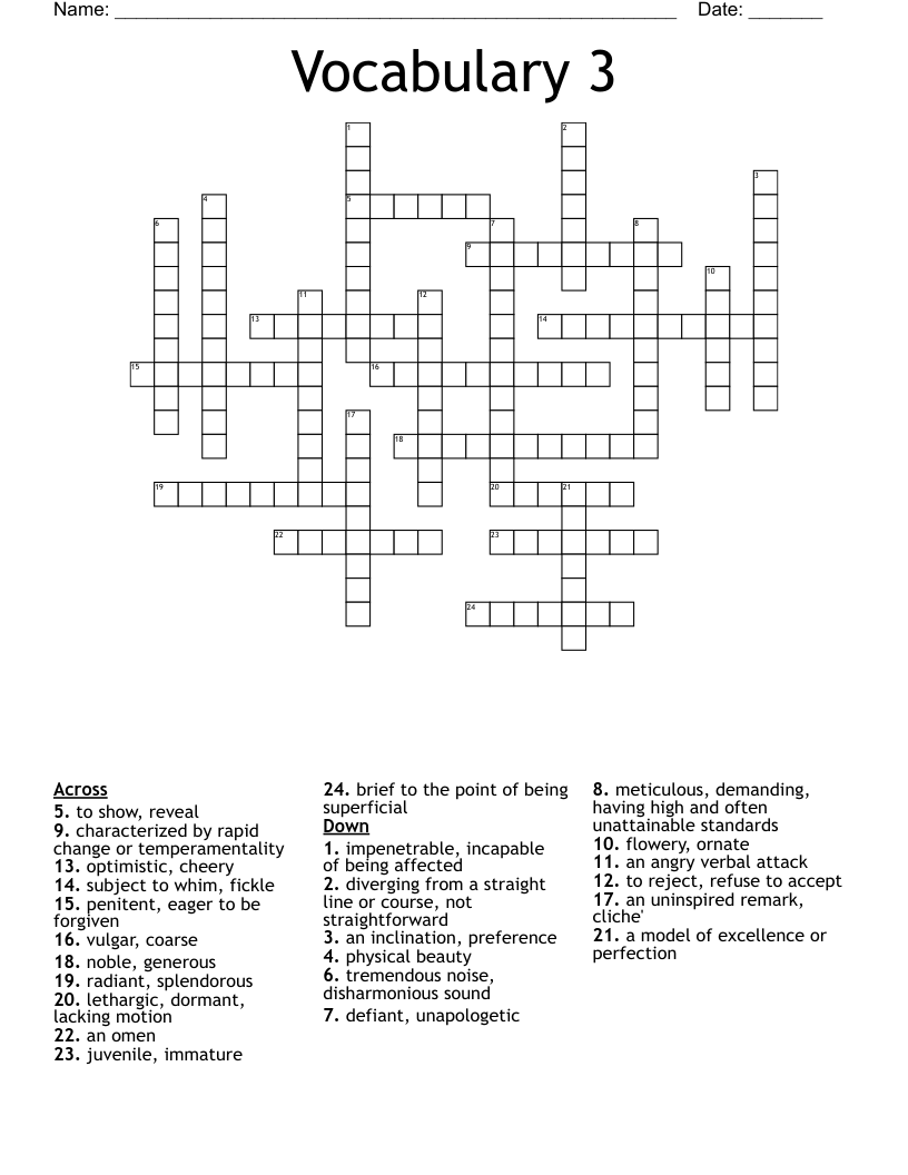 Vocabulary 3 Crossword