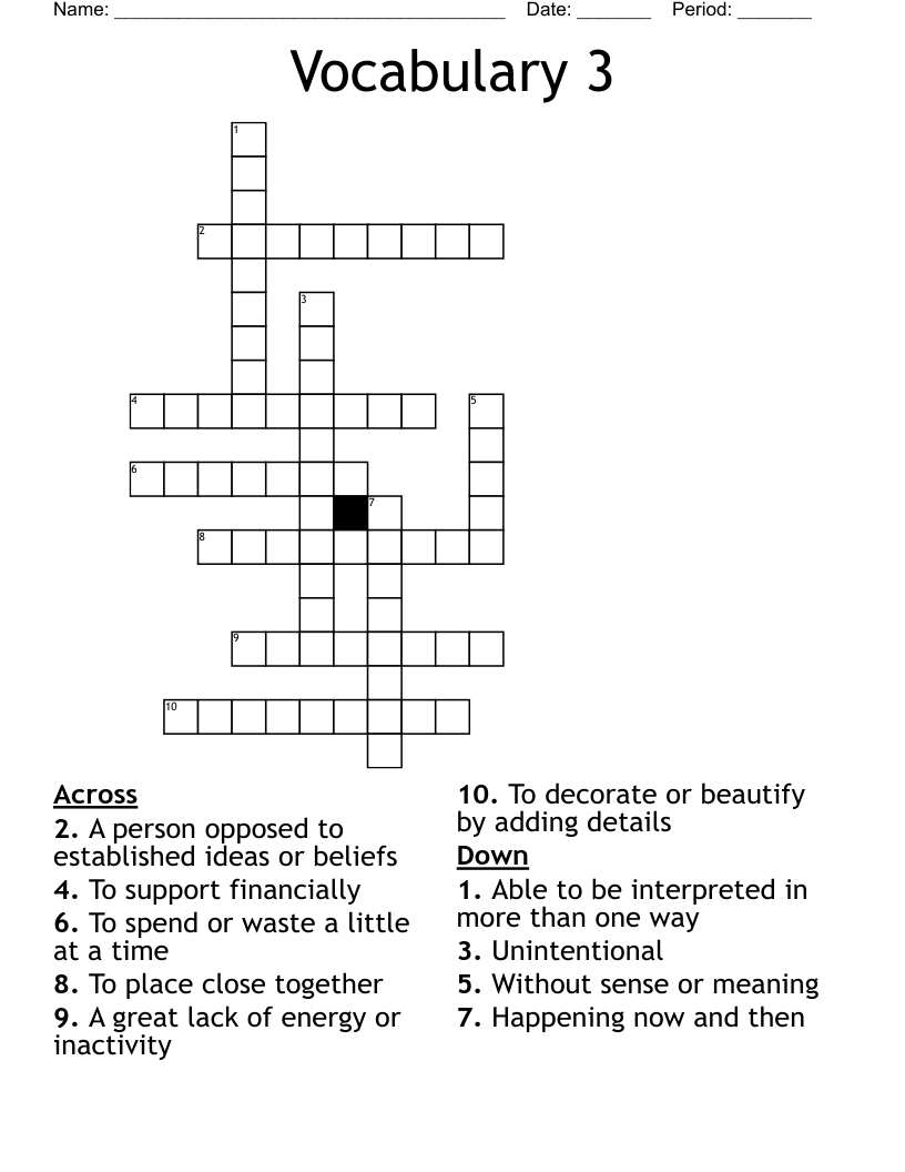 Vocabulary 3 Crossword