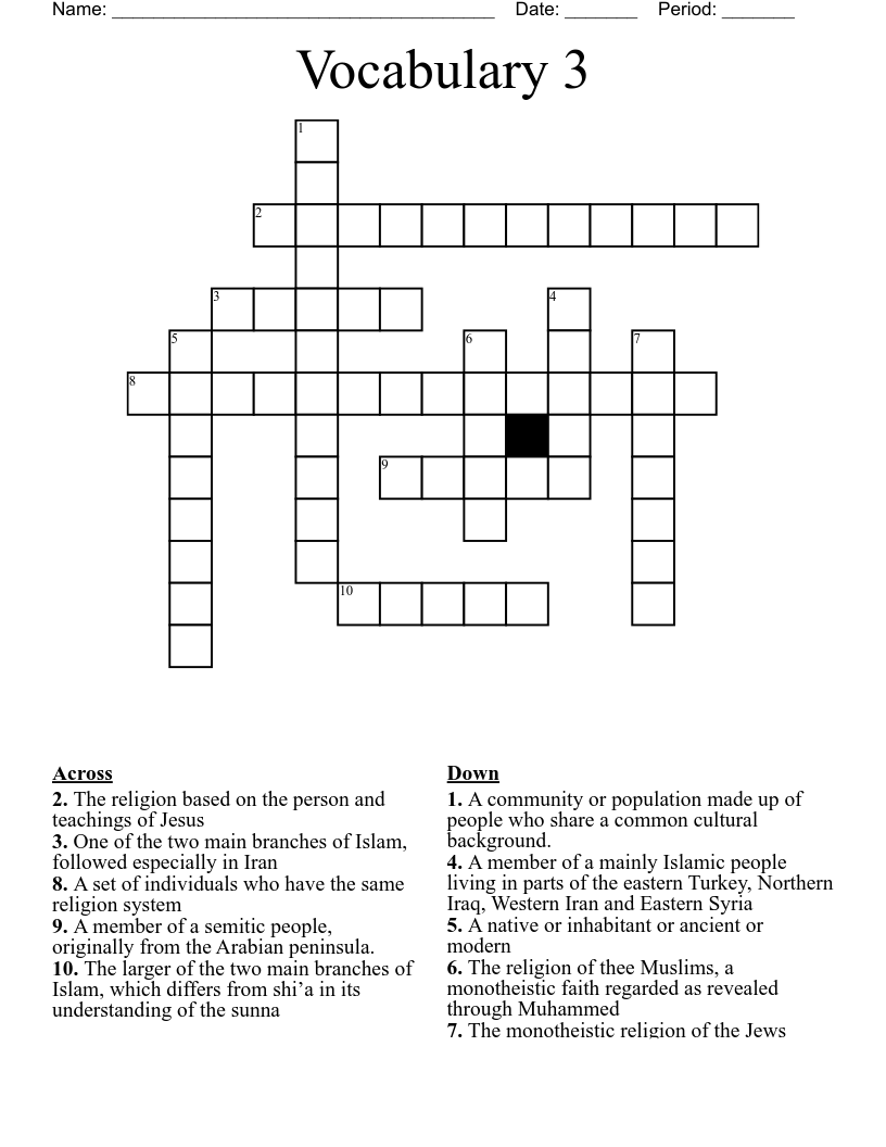 Vocabulary 3 Crossword