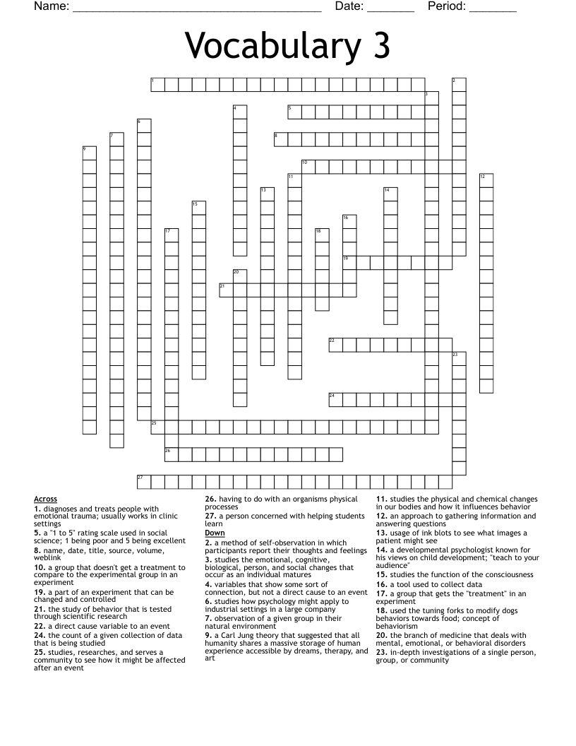 Vocabulary 3 Crossword