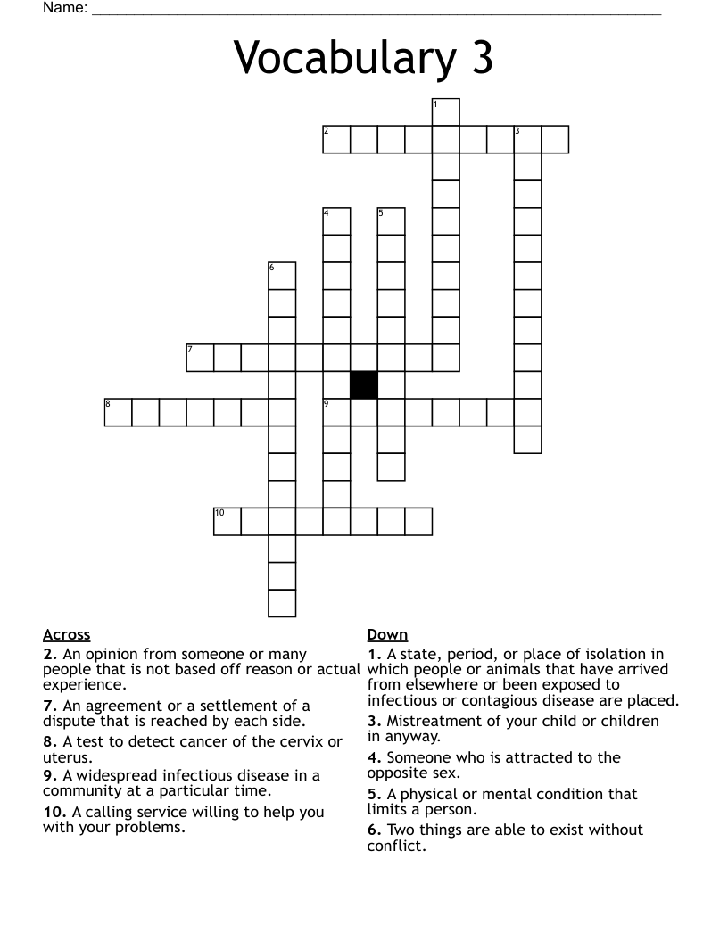 Vocabulary 3 Crossword