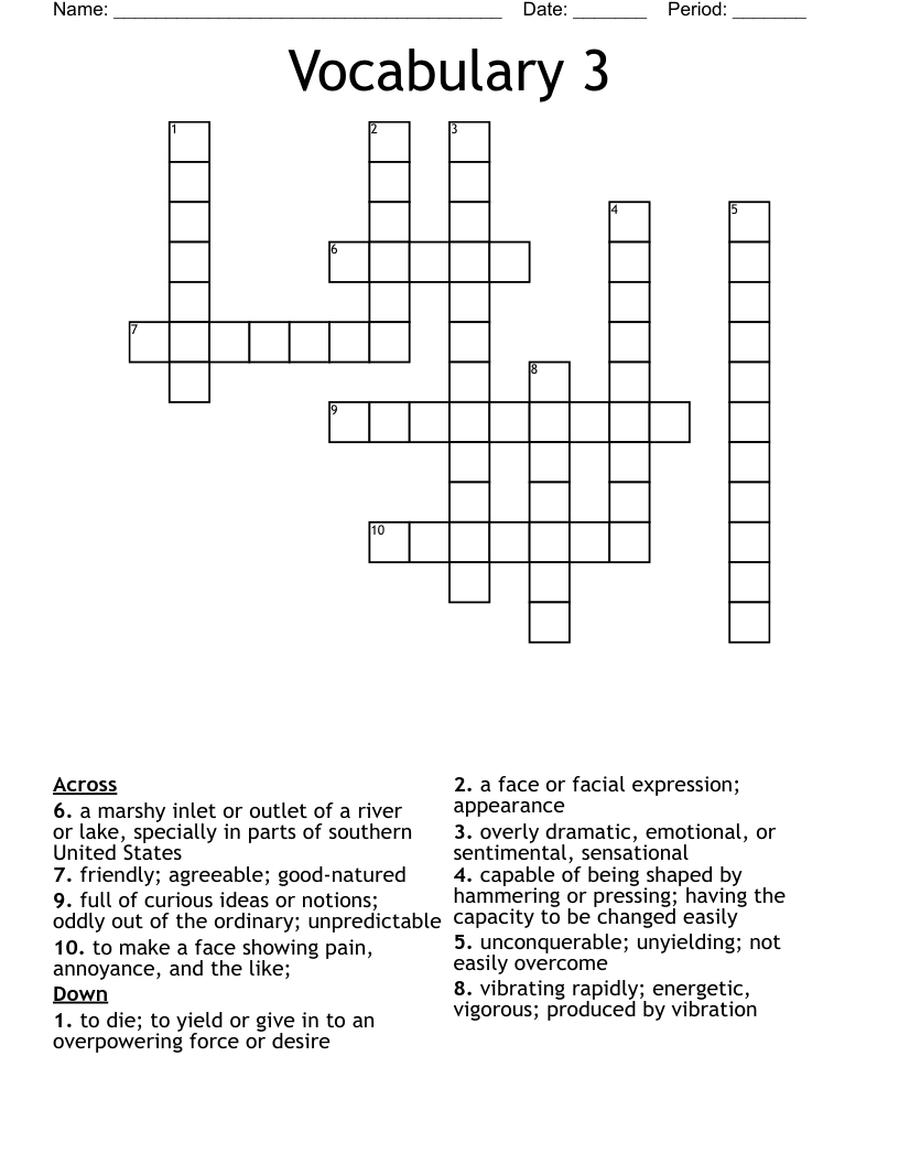 Vocabulary 3 Crossword