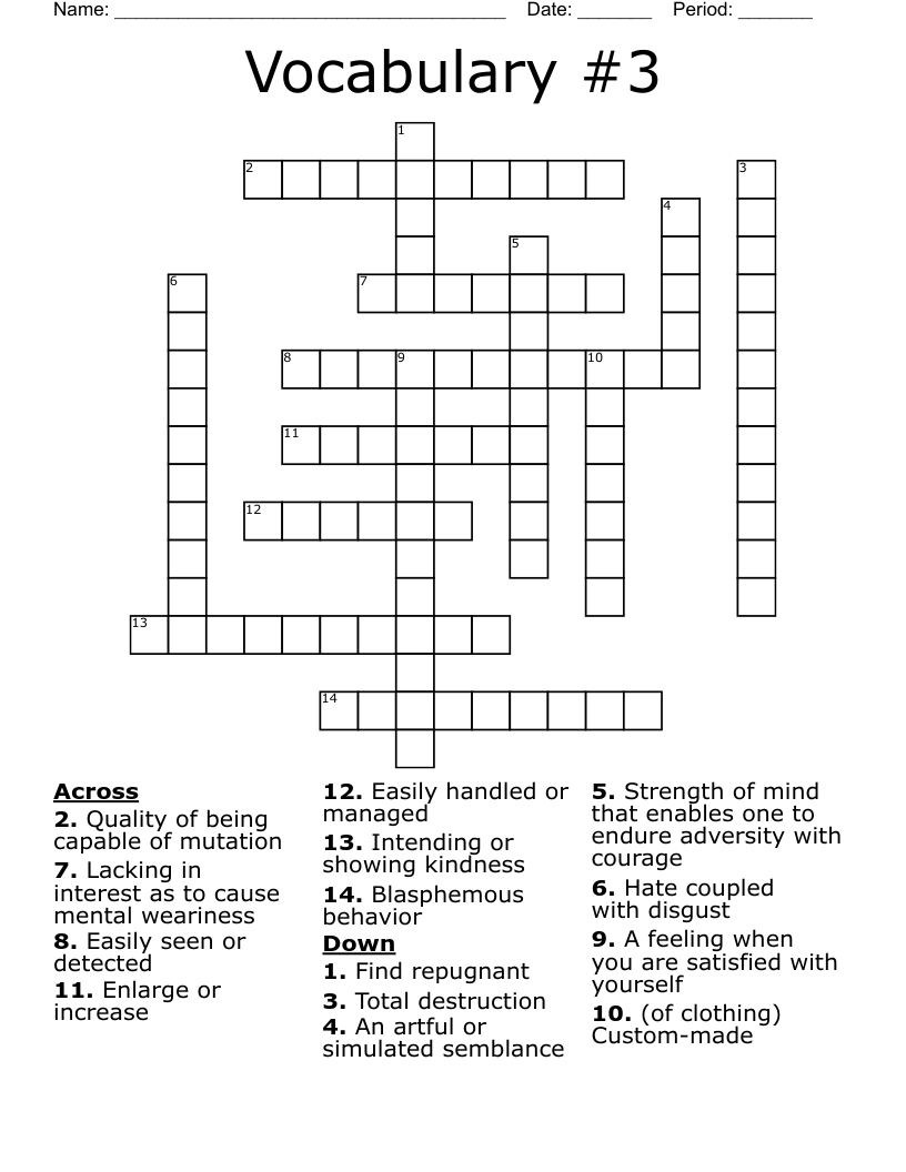 Vocabulary #3 Crossword