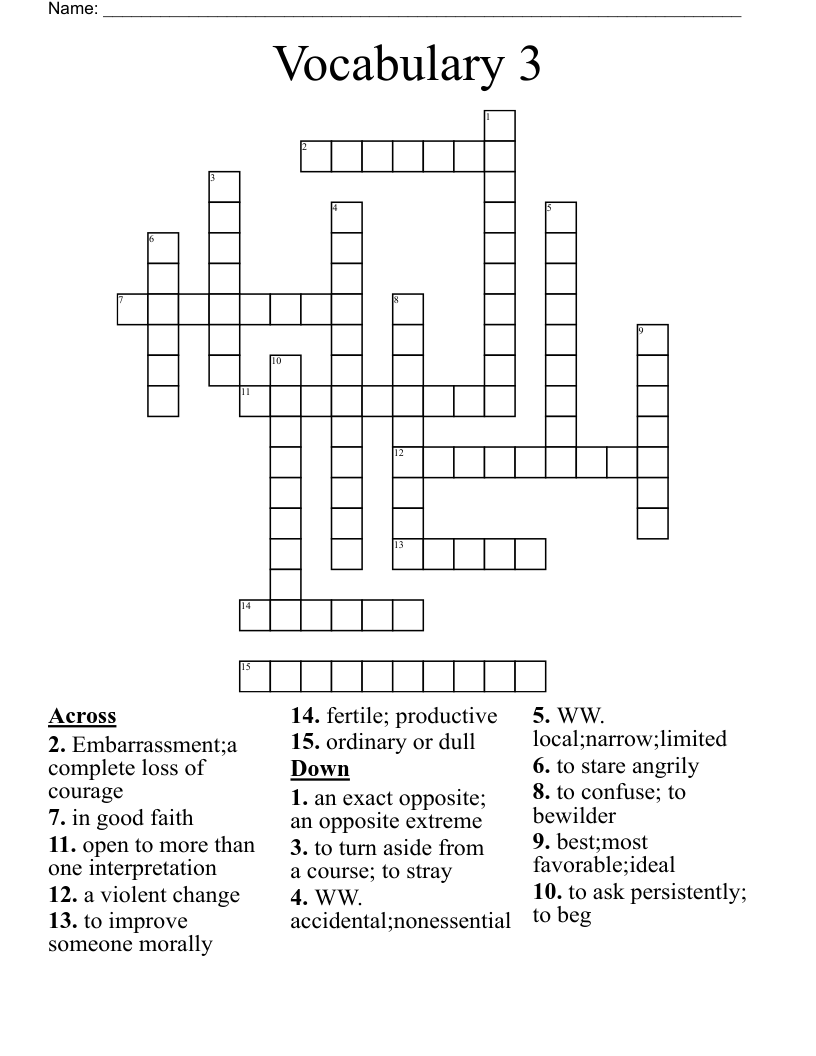Vocabulary 3 Crossword
