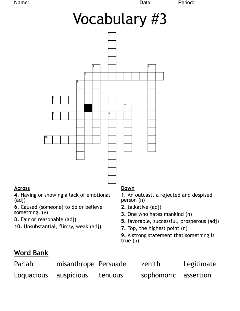 Vocabulary #3  Crossword