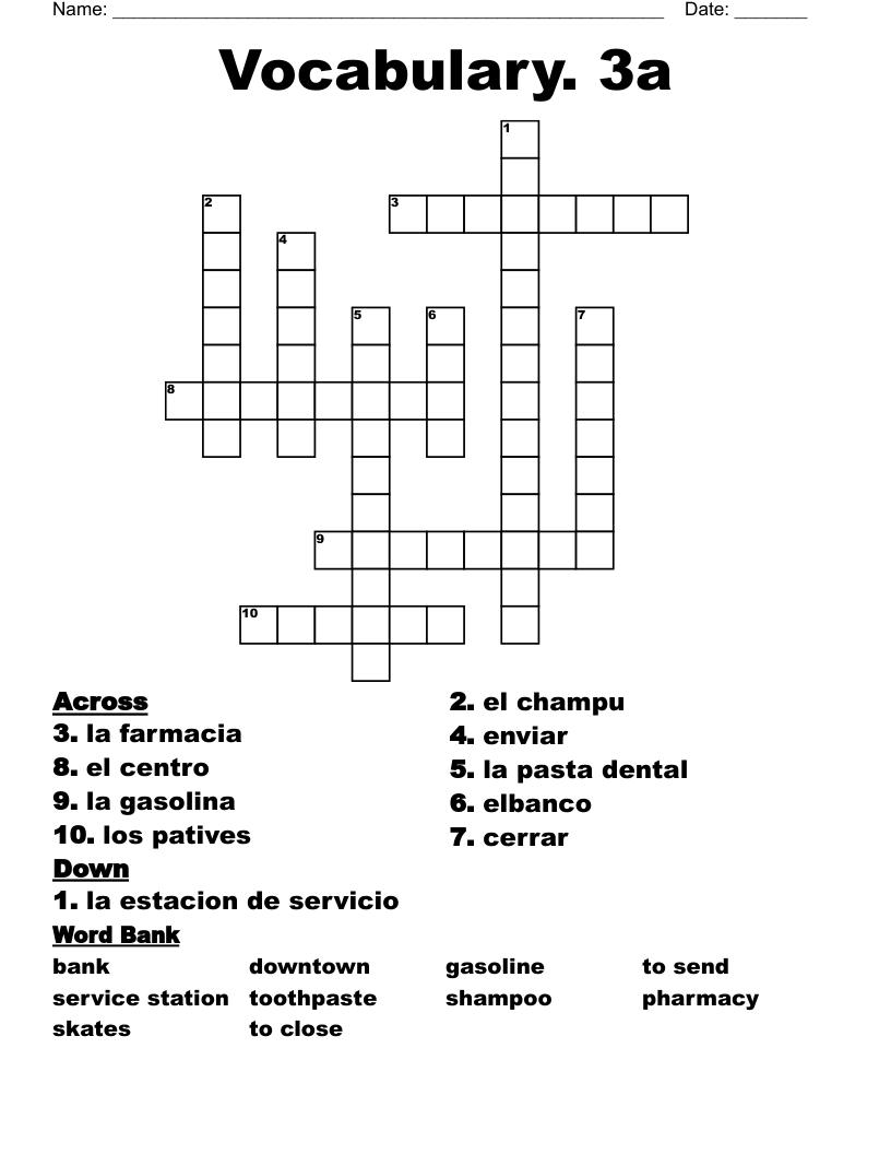 Vocabulary. 3a  Crossword