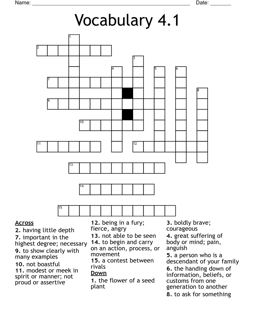 Vocabulary 4.1 Crossword