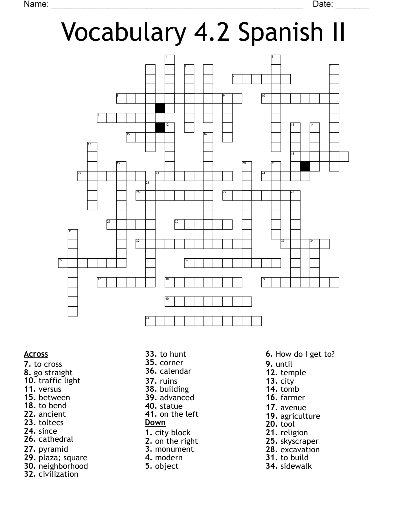 Vocabulary 4.2 Spanish II  Crossword