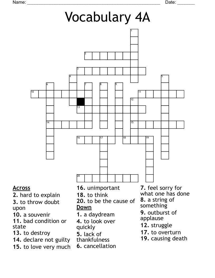 Vocabulary 4A Crossword