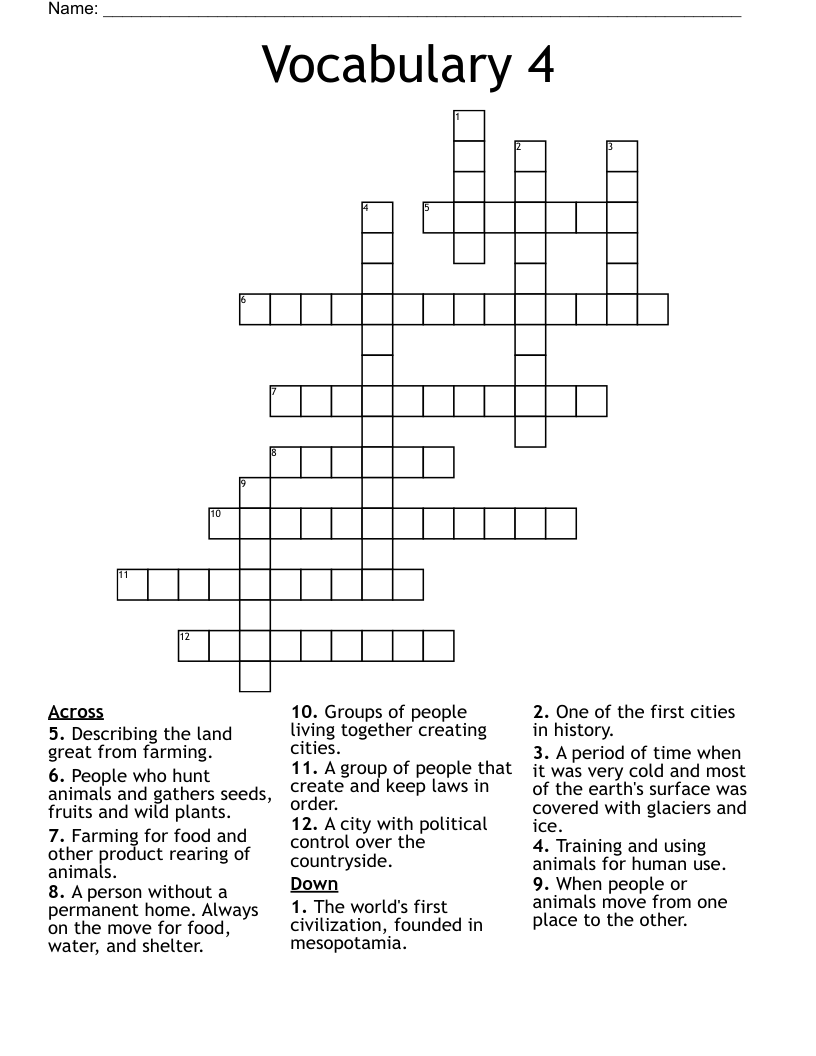 Vocabulary 4 Crossword