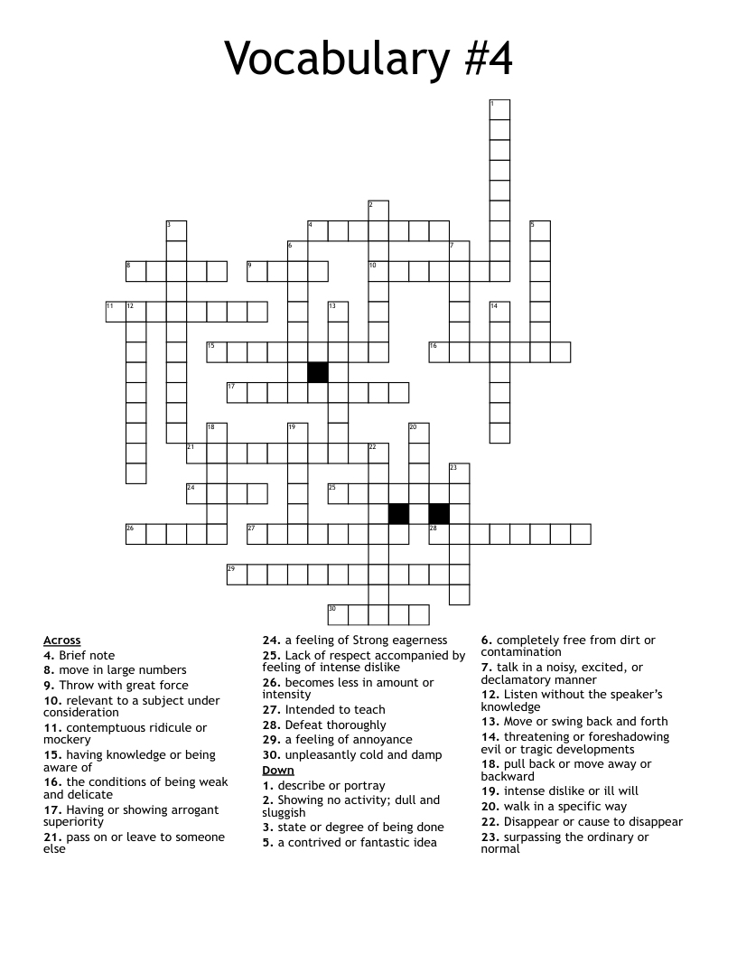 Vocabulary #4 Crossword