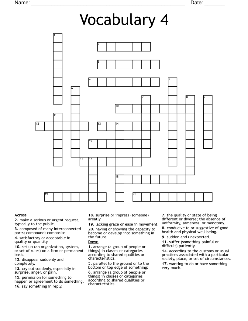 Vocabulary 4 Crossword
