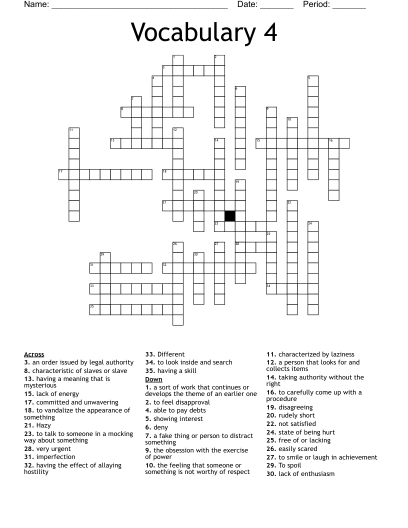 Vocabulary 4 Crossword