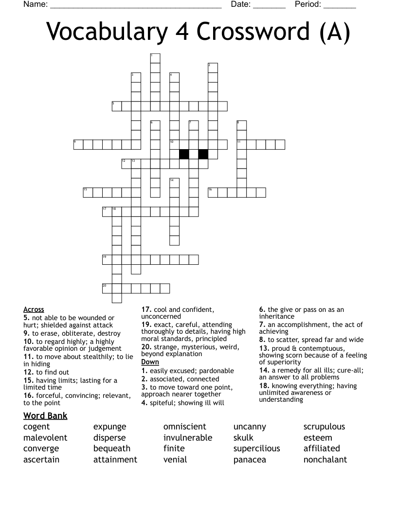 Vocabulary 4 Crossword (A)