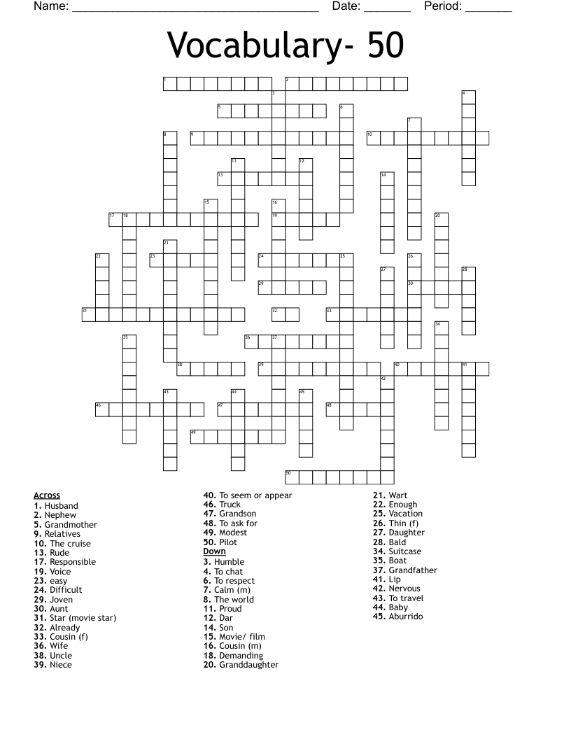 Vocabulary- 50 Crossword