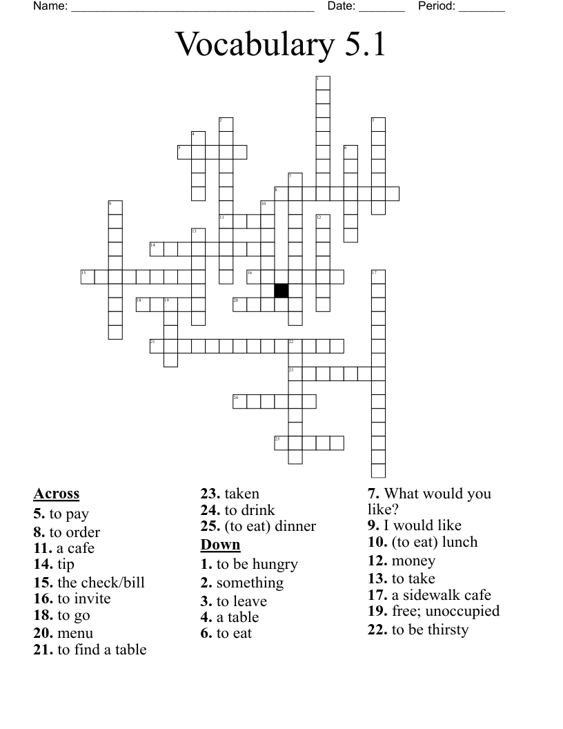 Vocabulary 5.1 Crossword