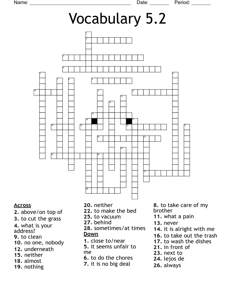 Vocabulary 5.2 Crossword