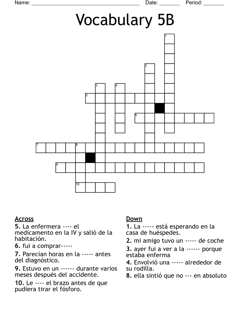 Vocabulary 5B Crossword