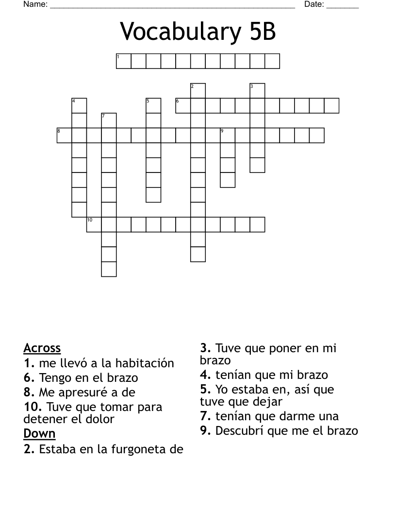 Vocabulary 5B Crossword
