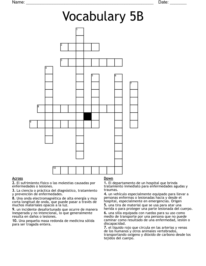 Vocabulary 5B Crossword