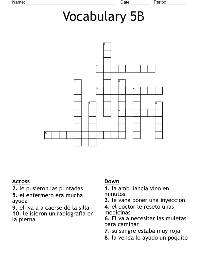 Vocabulary 5B Crossword