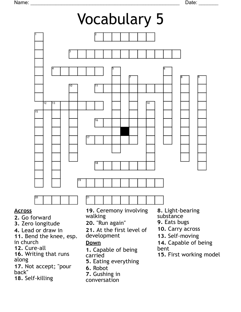 Vocabulary 5 Crossword