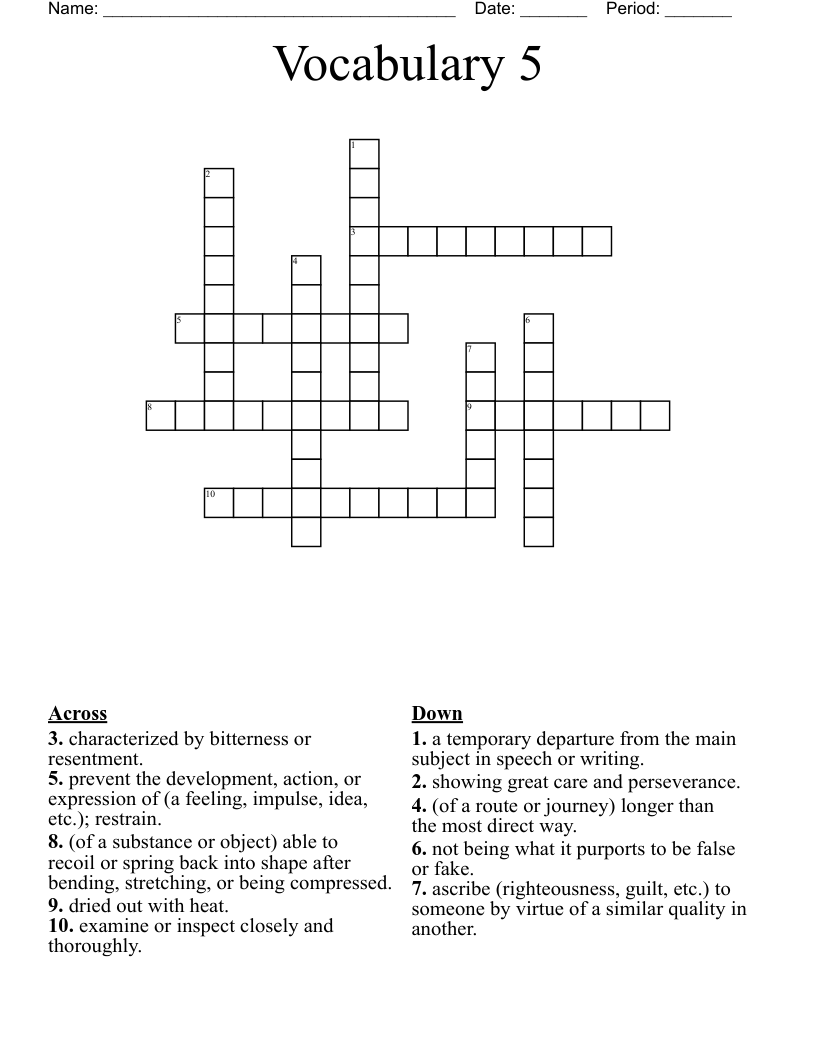 Vocabulary 5 Crossword