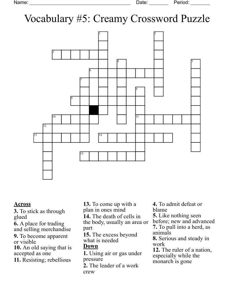 Vocabulary #5: Creamy Crossword Puzzle